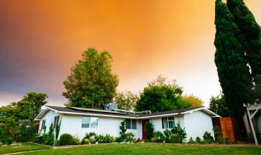 a house in a sunset