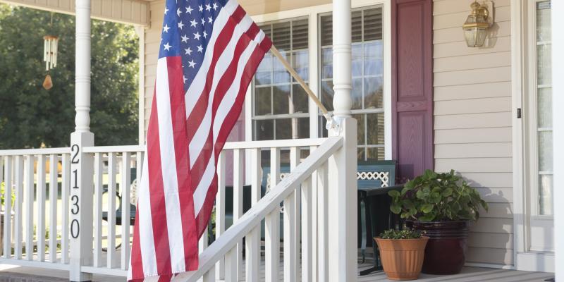 American flag on a front porch